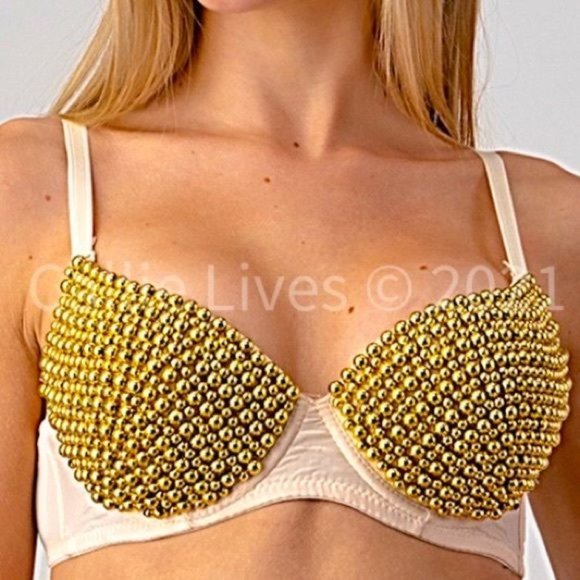 Callie Lives Other - Callie Golden Pearl: Gold Beaded Nude Festival Bra Medium